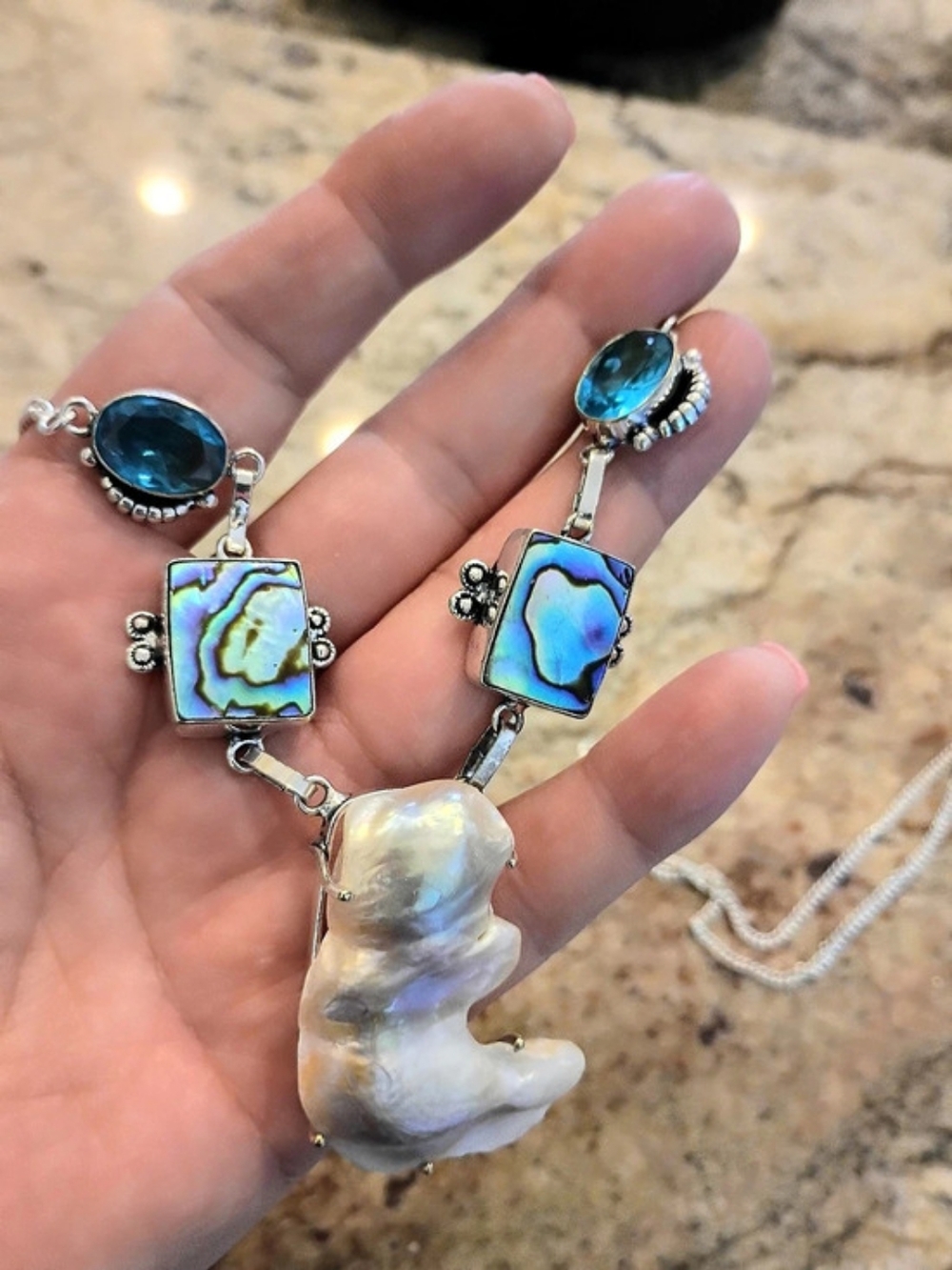 Huge Real Freshwater Pearl & Real Abalone Necklace Beautiful!